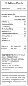 fat-free half and half - nutrition panel