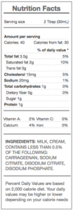 half and half - nutrition panel