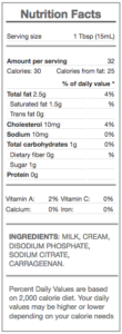 light cream - nutrition panel