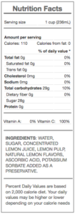 lemonade - nutrition panel