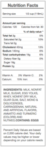 light eggnog - nutrition panel