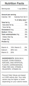 strawberry milk - nutrition panel