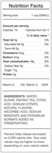 sweetened ice tea - nutrition panel