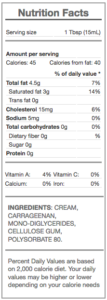 medium whipping cream - nutrition panel