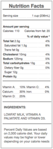 1 percent milk - nutrition panel