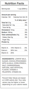 1 percent chocolate milk - nutrition panel