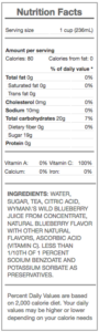 iced tea with wild blueberry - nutrition panel