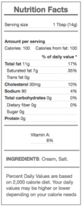 butter - nutrition panel