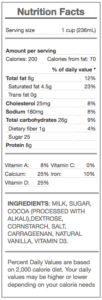 premium chocolate milk - nutrition panel