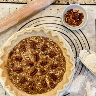 Baked whole pecan pie