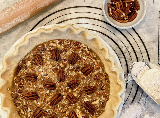 Baked whole pecan pie