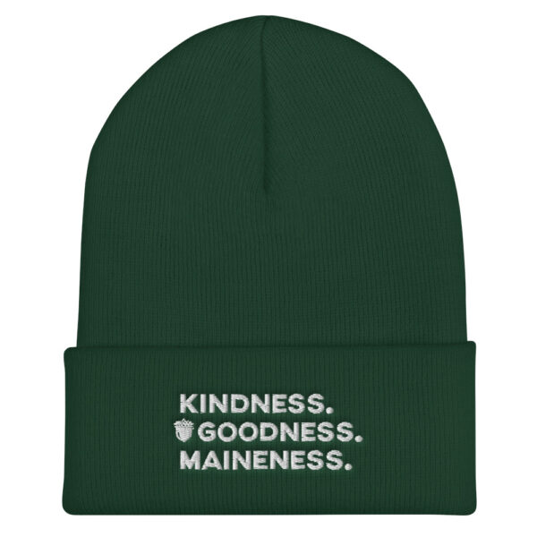 Kindness. Goodness. Maineness. Cuffed Beanie (White Print)